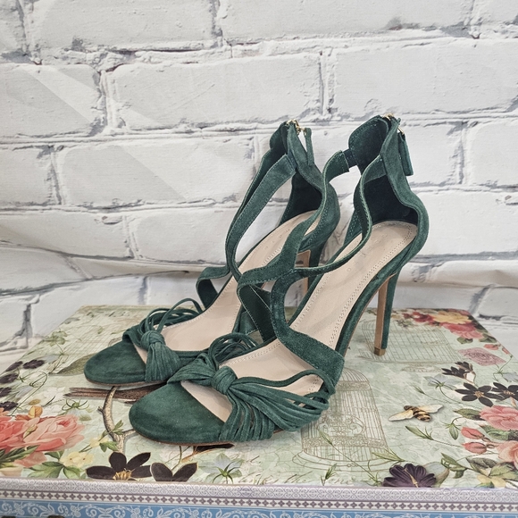 Sandro Shoes - Sandro Elisa Heeled Sandals In Green Suede